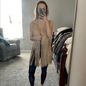 Lady Noiz Tan Suede-Look Fringe Vest